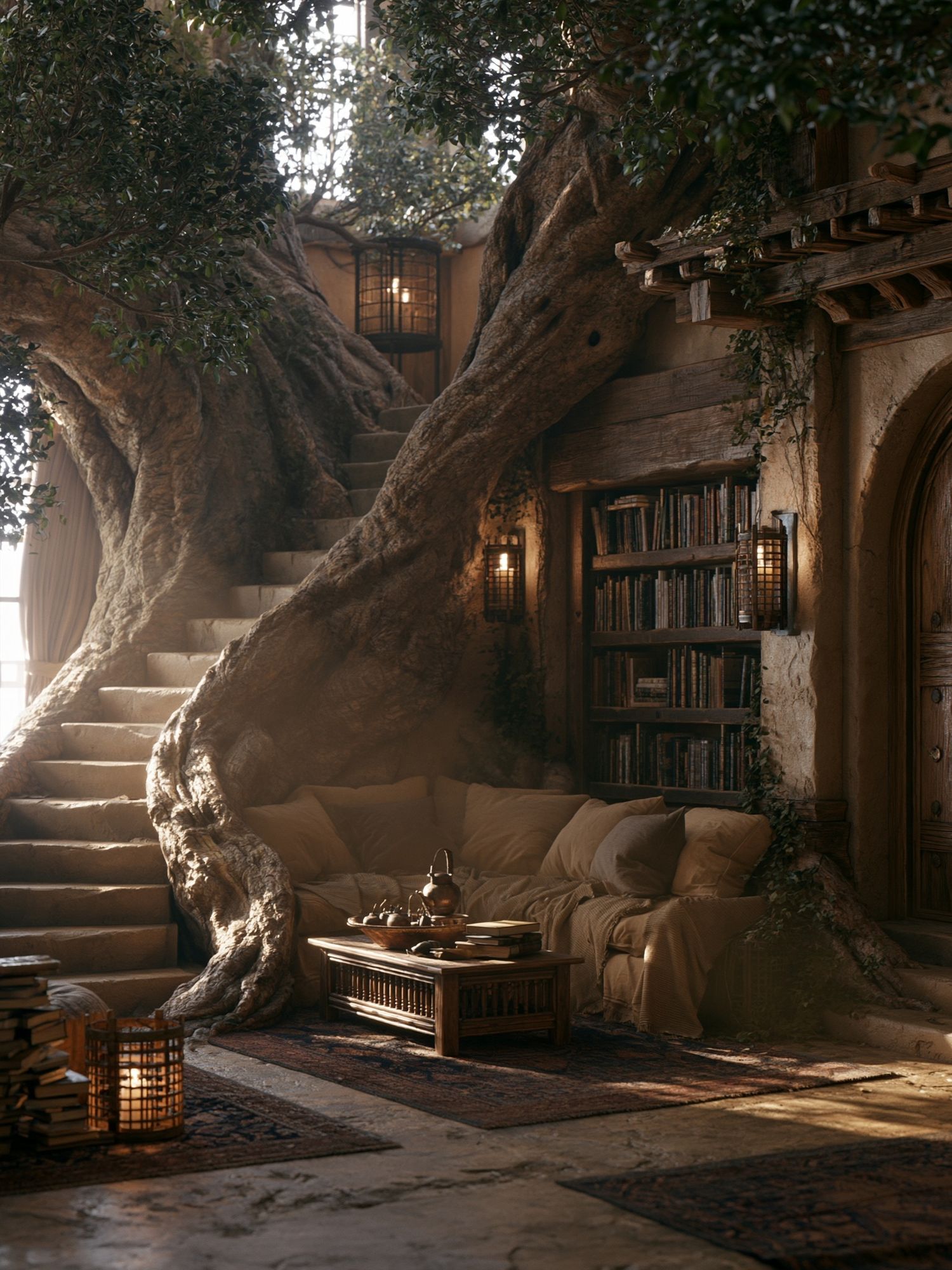 Enchanted Treehouse Interior Print. poster — illustration art