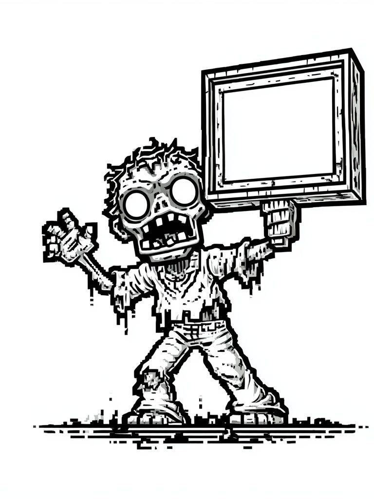 Zombie Sign Holder Illustration Poster. poster detail