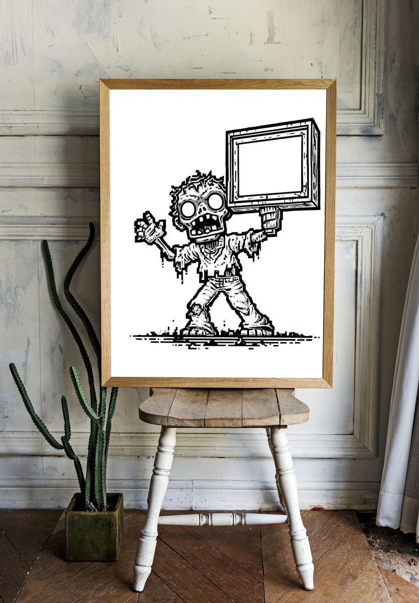 Zombie Sign Holder Illustration Poster. — room view 1