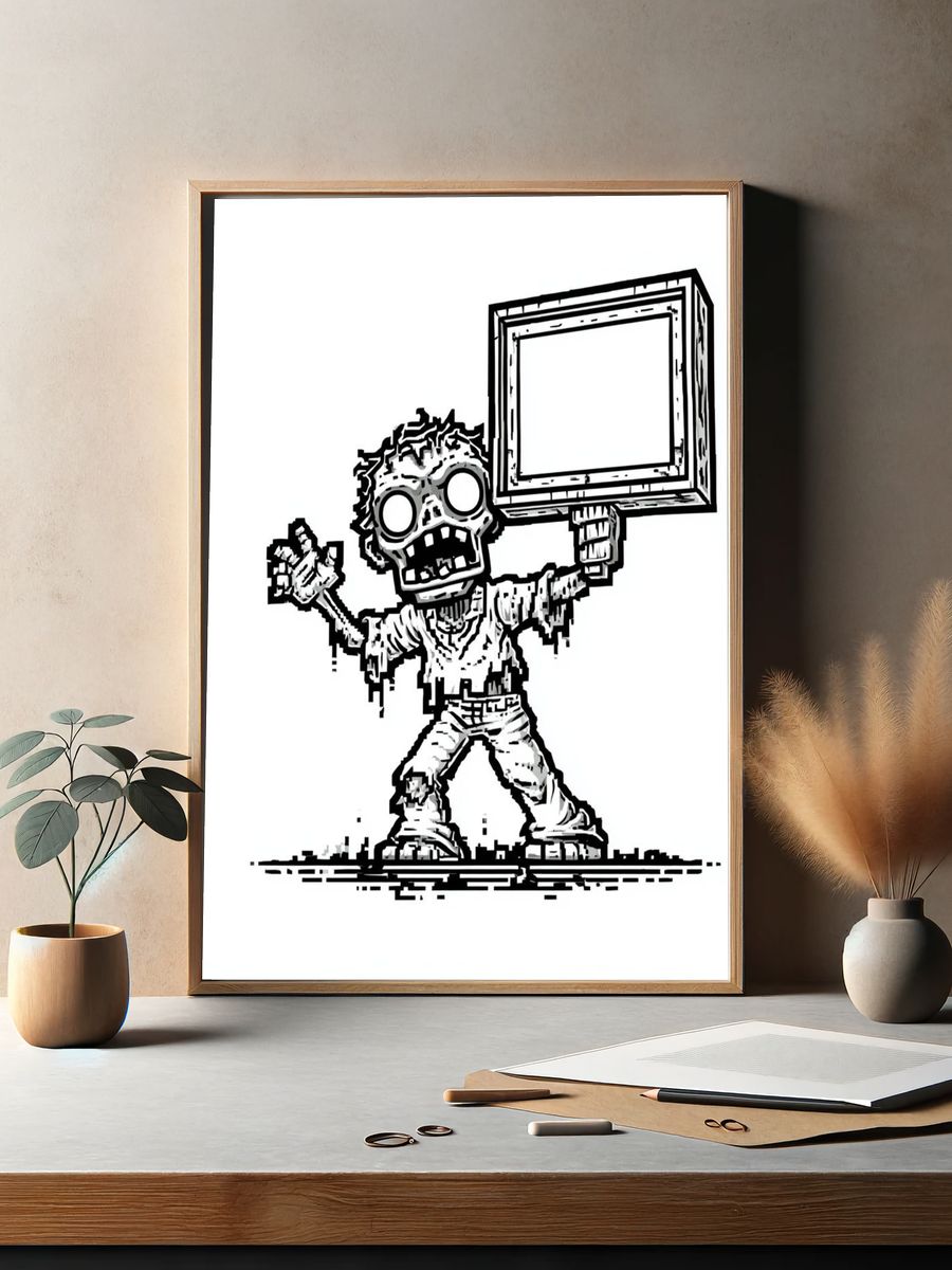Zombie Sign Holder Illustration Poster. — room view 2