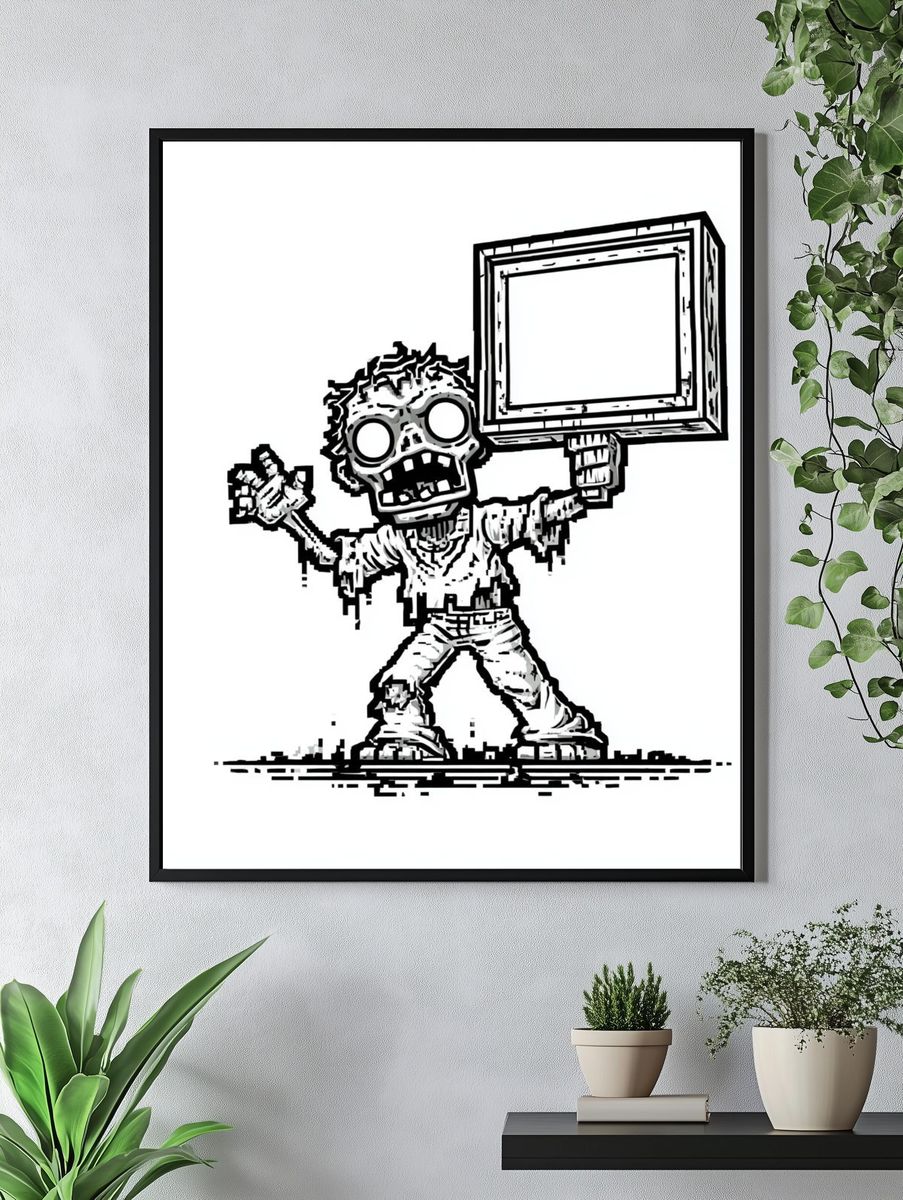Zombie Sign Holder Illustration Poster. — room view 4