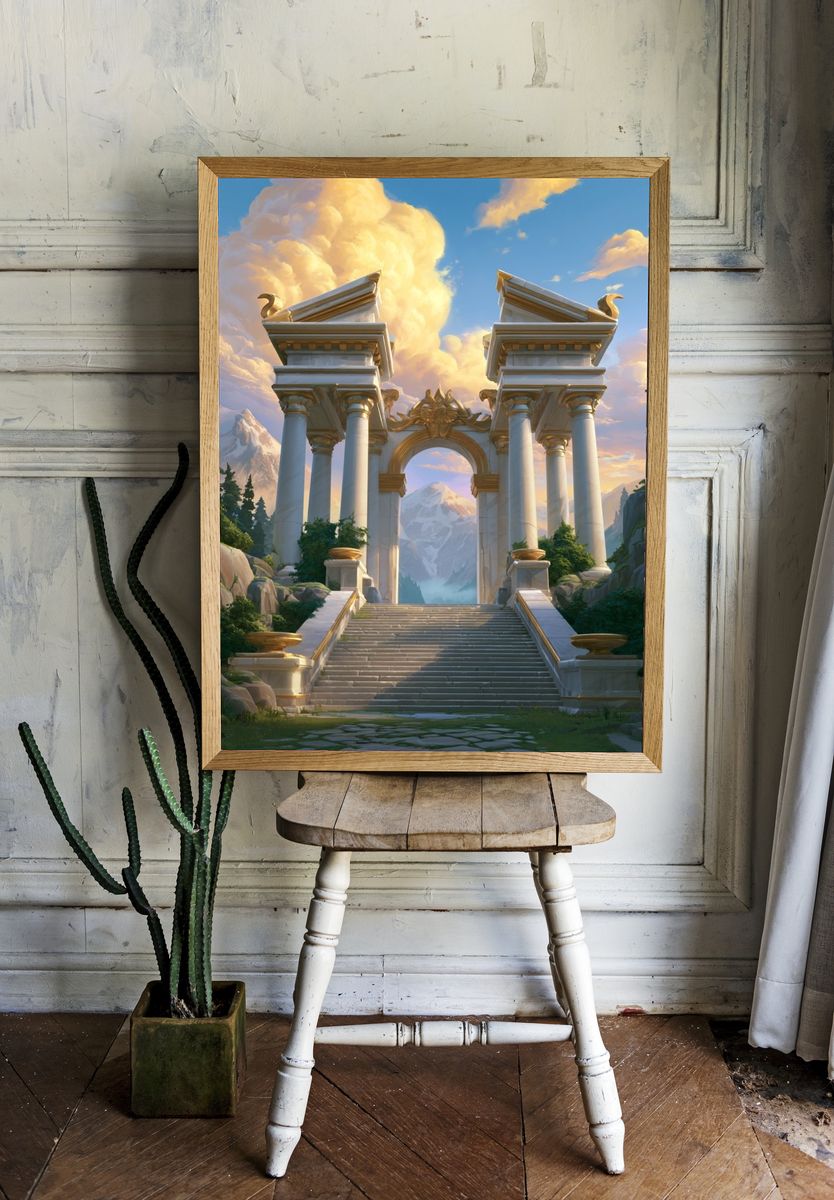 Mythic Mountain Gate Illustration Poster. room preview