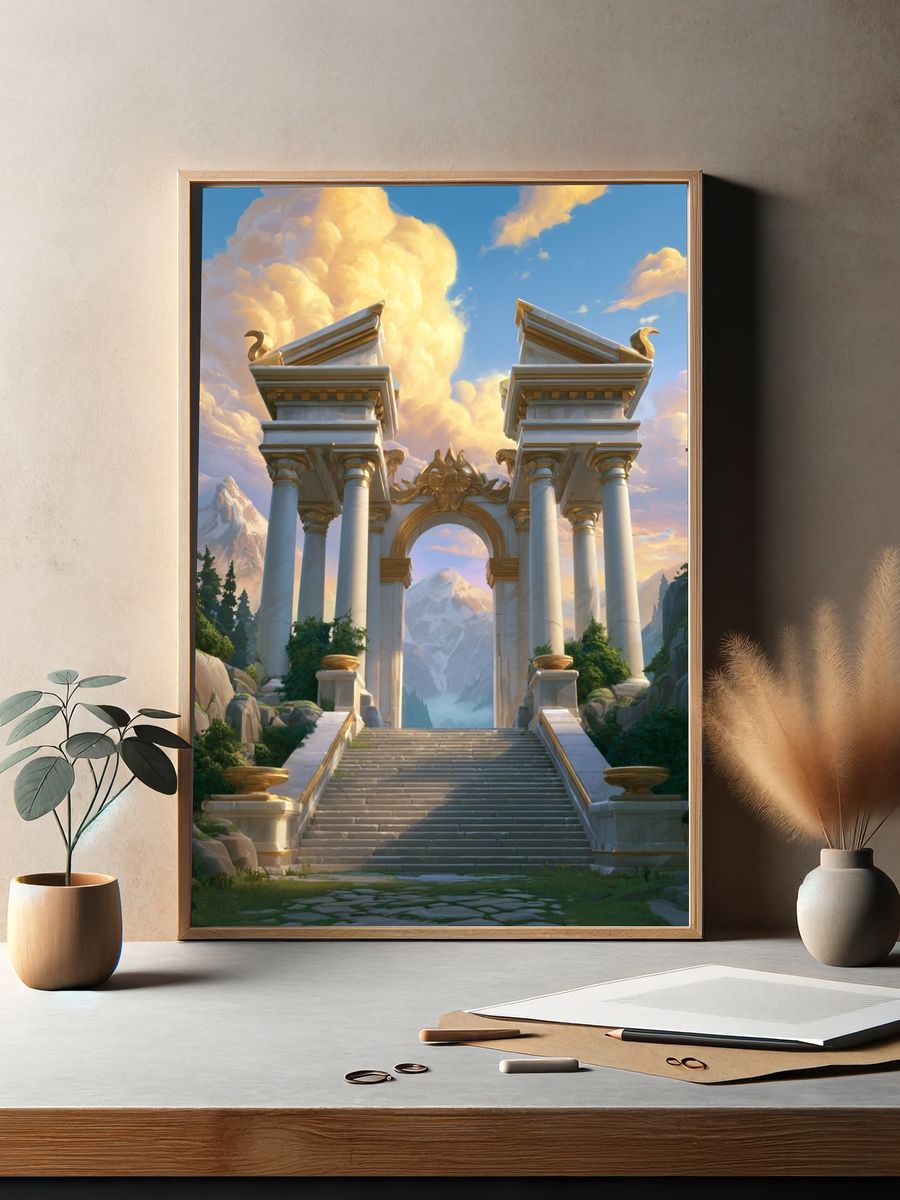 Mythic Mountain Gate Illustration Poster. — room view 2