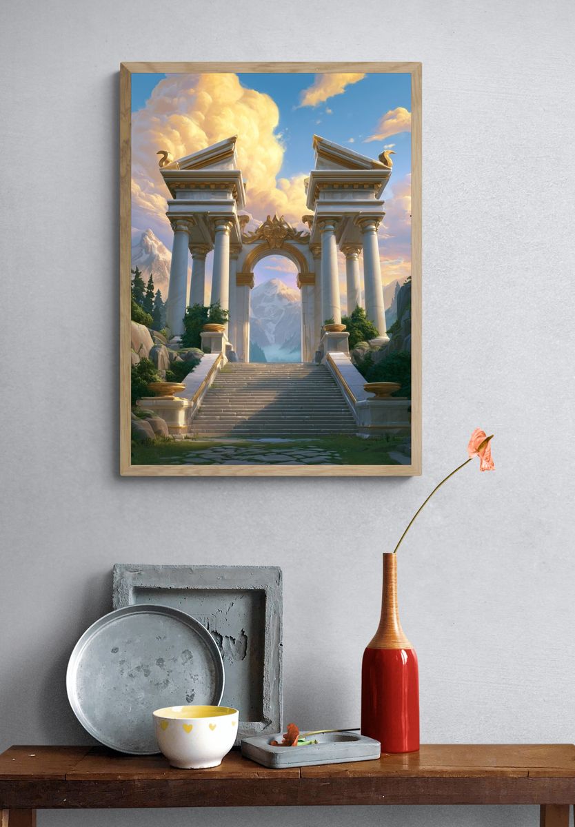 Mythic Mountain Gate Illustration Poster. — room view 3