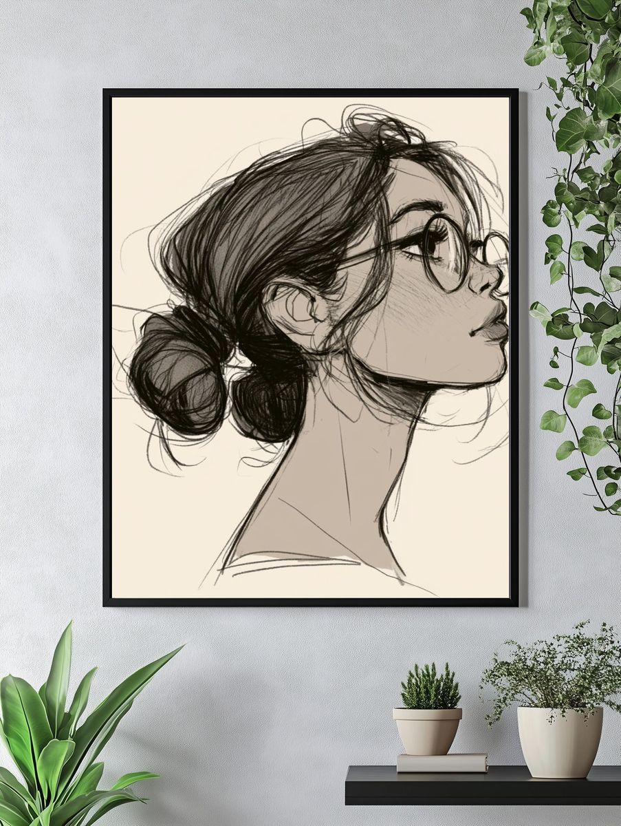 Woman Profile Sketch Print. — room view 4