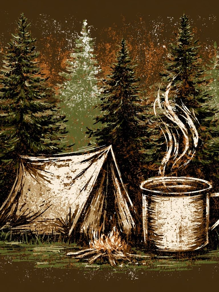 Campfire Forest Illustration Poster. poster detail