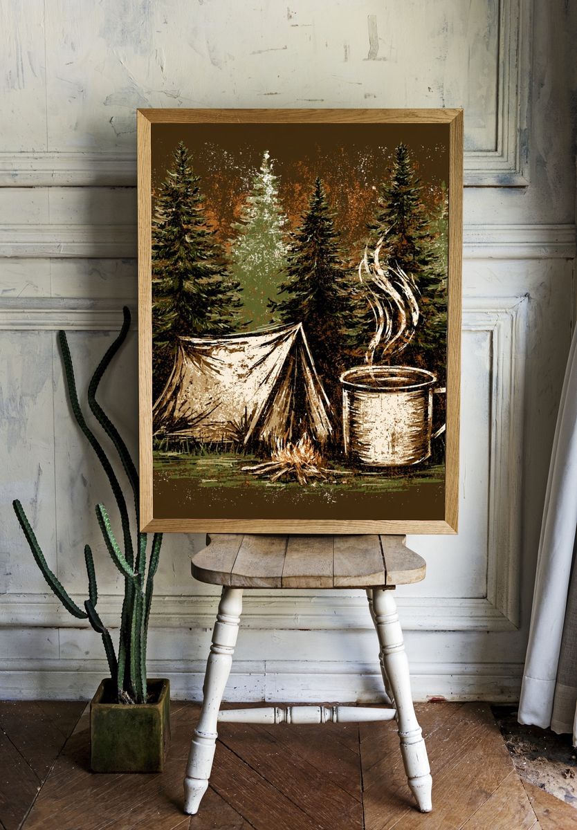 Campfire Forest Illustration Poster. room preview