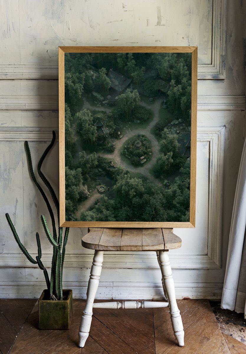 Hidden Bamboo Garden — Digital Art Print. room preview