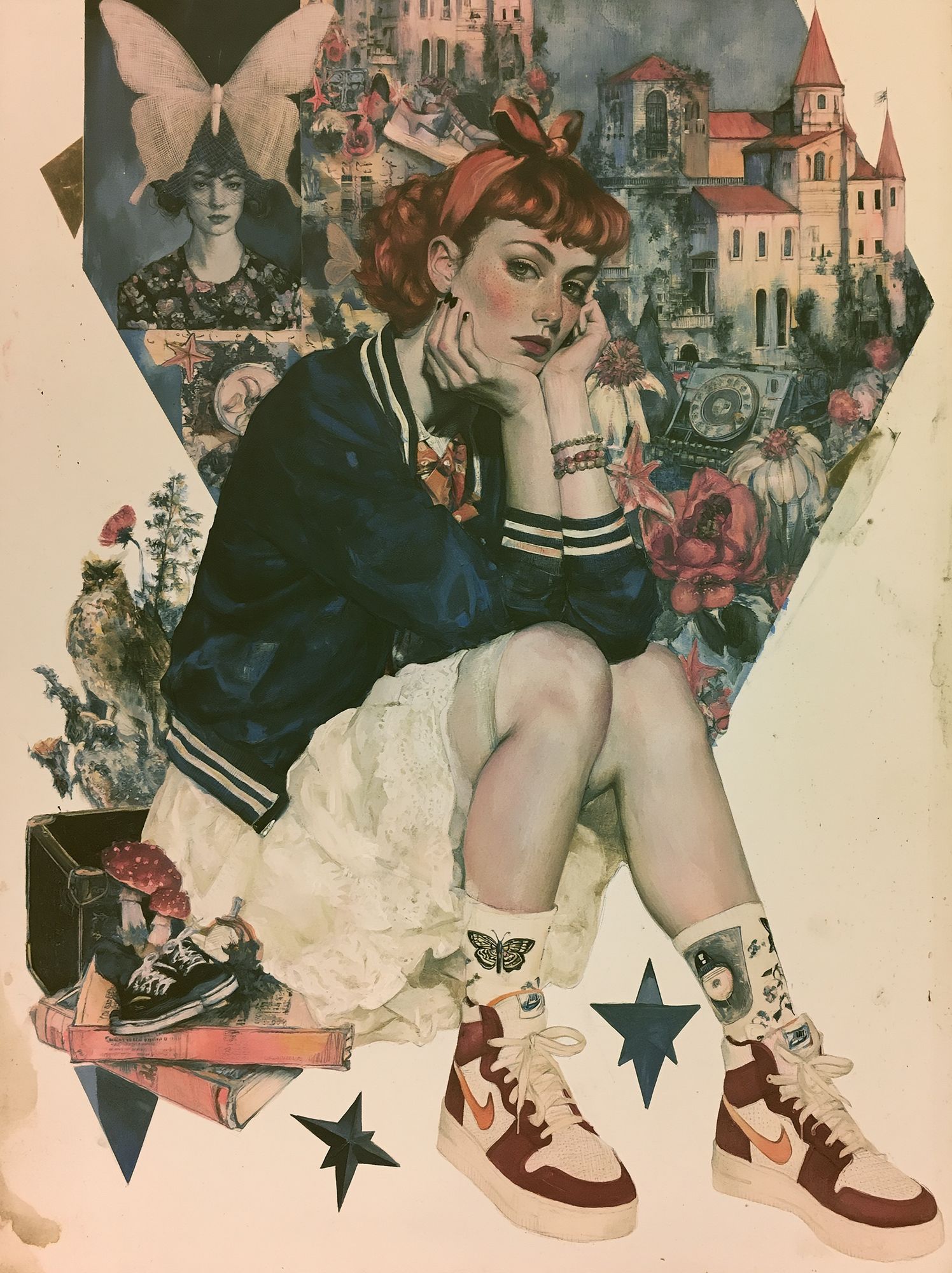 Retro Collage Girl Illustration Poster. poster — illustration art