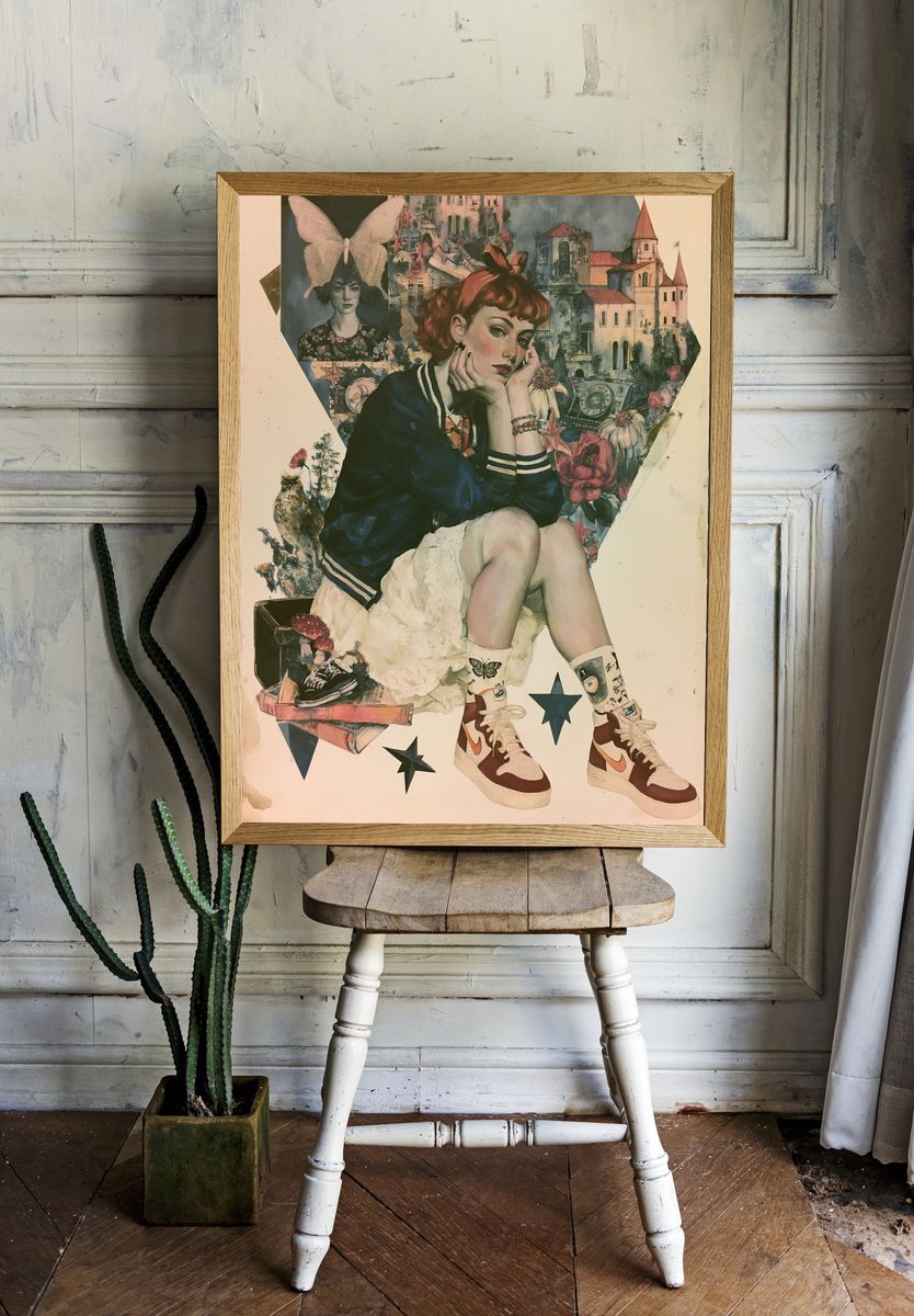Retro Collage Girl Illustration Poster. — room view 1
