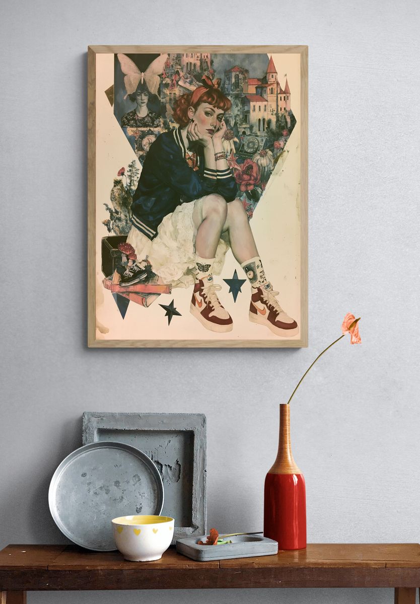 Retro Collage Girl Illustration Poster. — room view 3