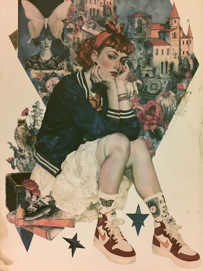Retro Collage Girl Illustration Poster. poster print