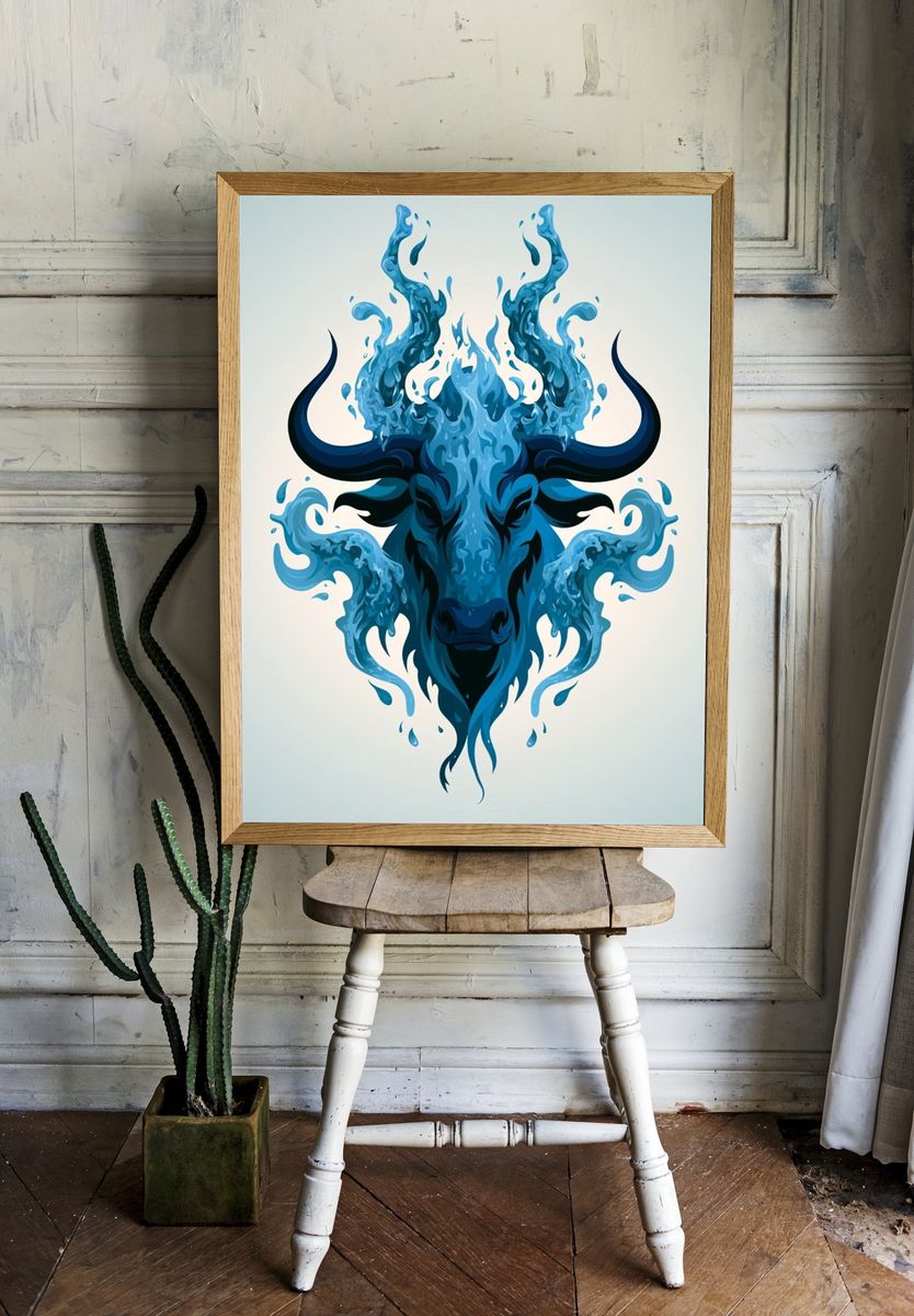 Water Buffalo Illustration Poster. — room view 1