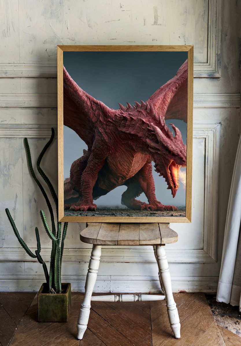 Fire-Breathing Dragon Illustration Poster. room preview