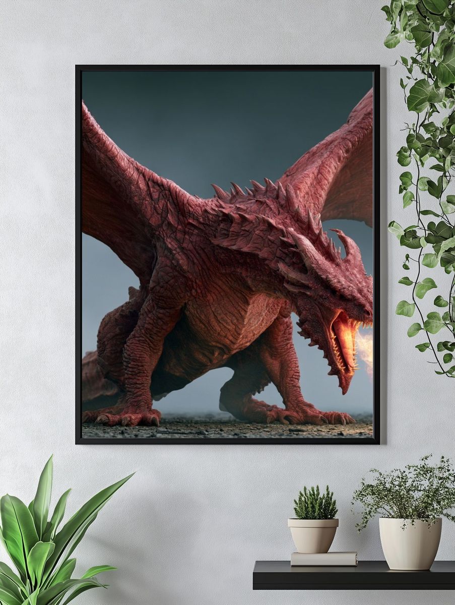 Fire-Breathing Dragon Illustration Poster. — room view 4