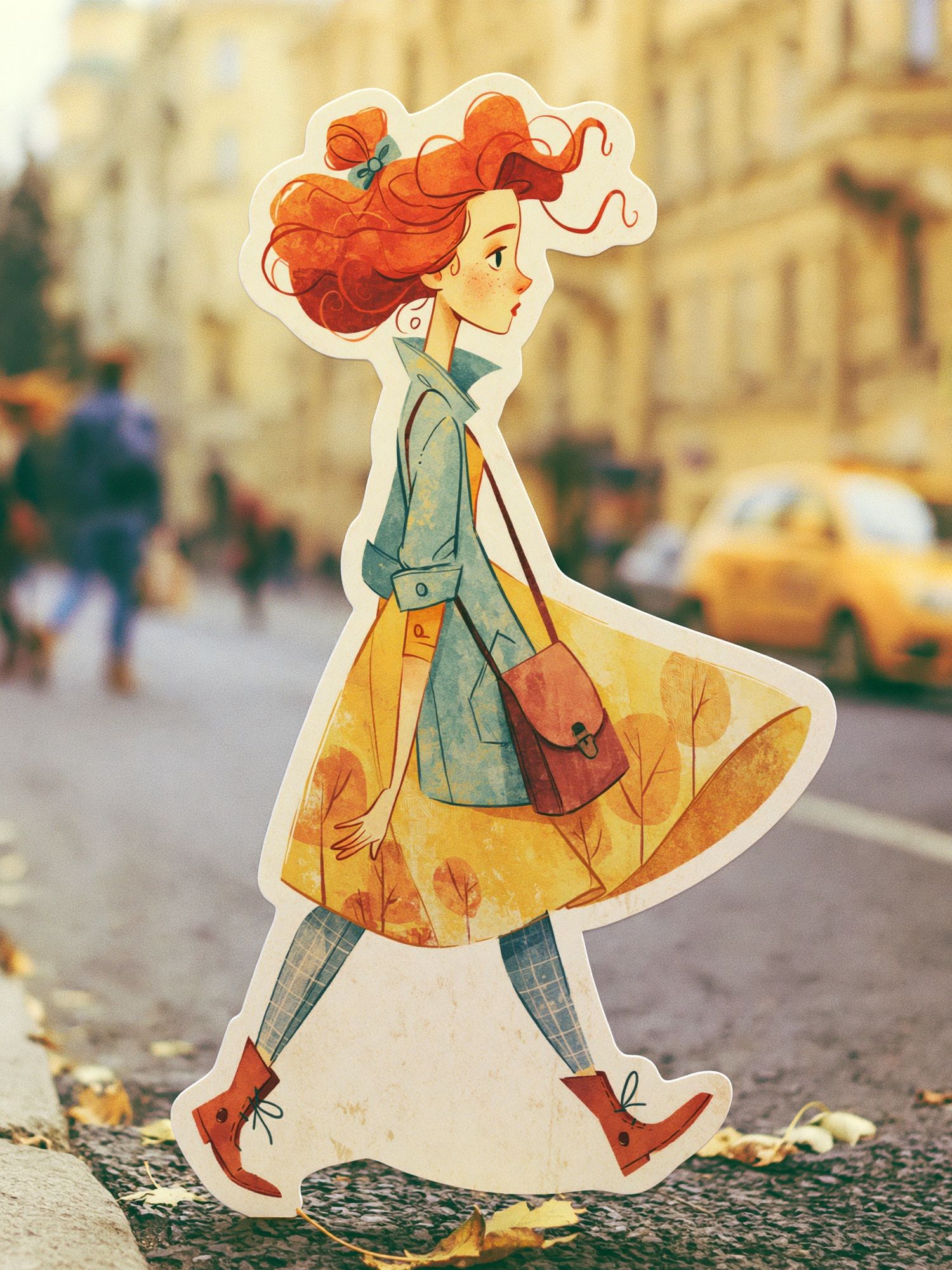 Autumn Girl Walk Illustration Poster. poster detail
