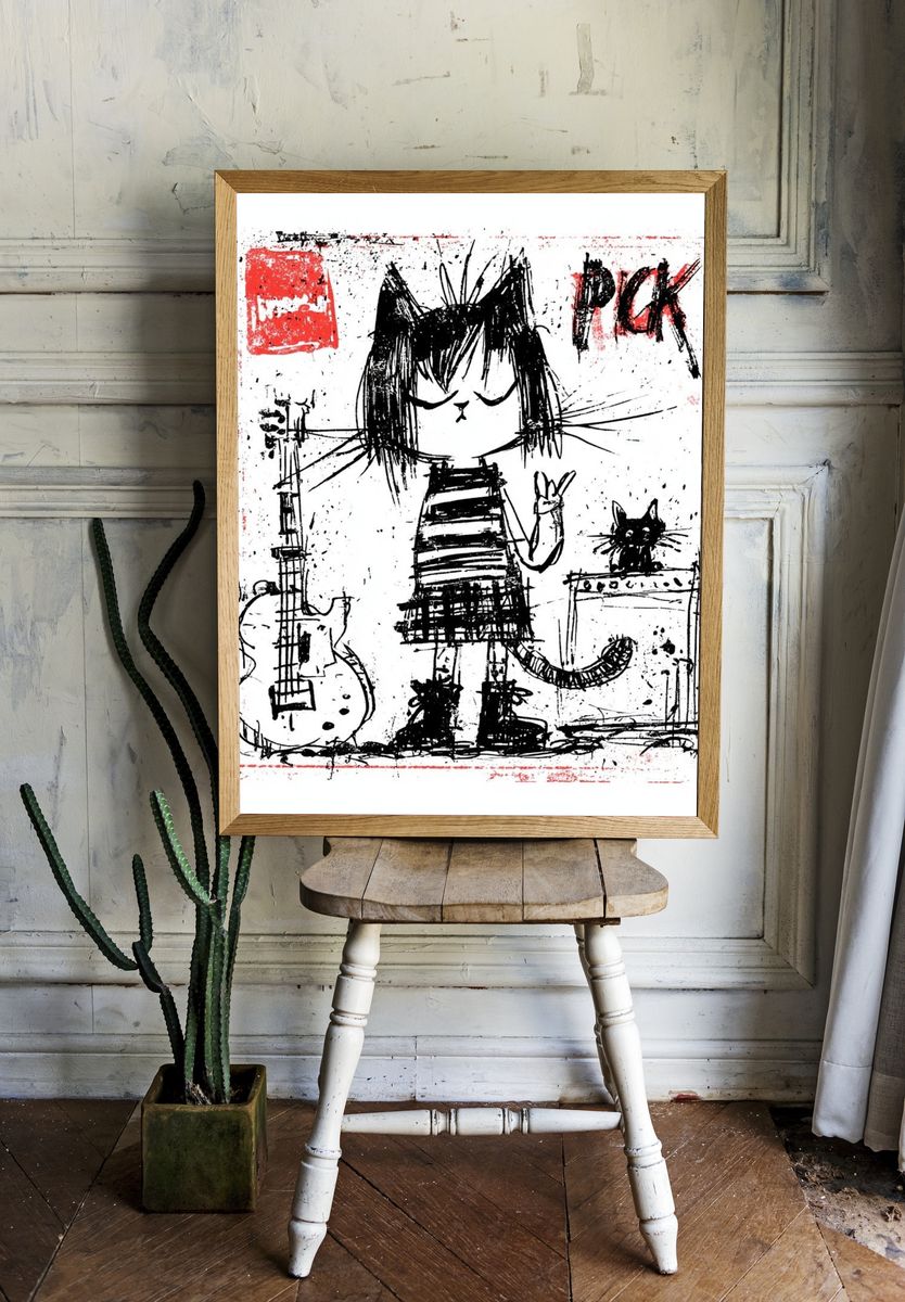 Cat Girl Punk Illustration Poster. — room view 1