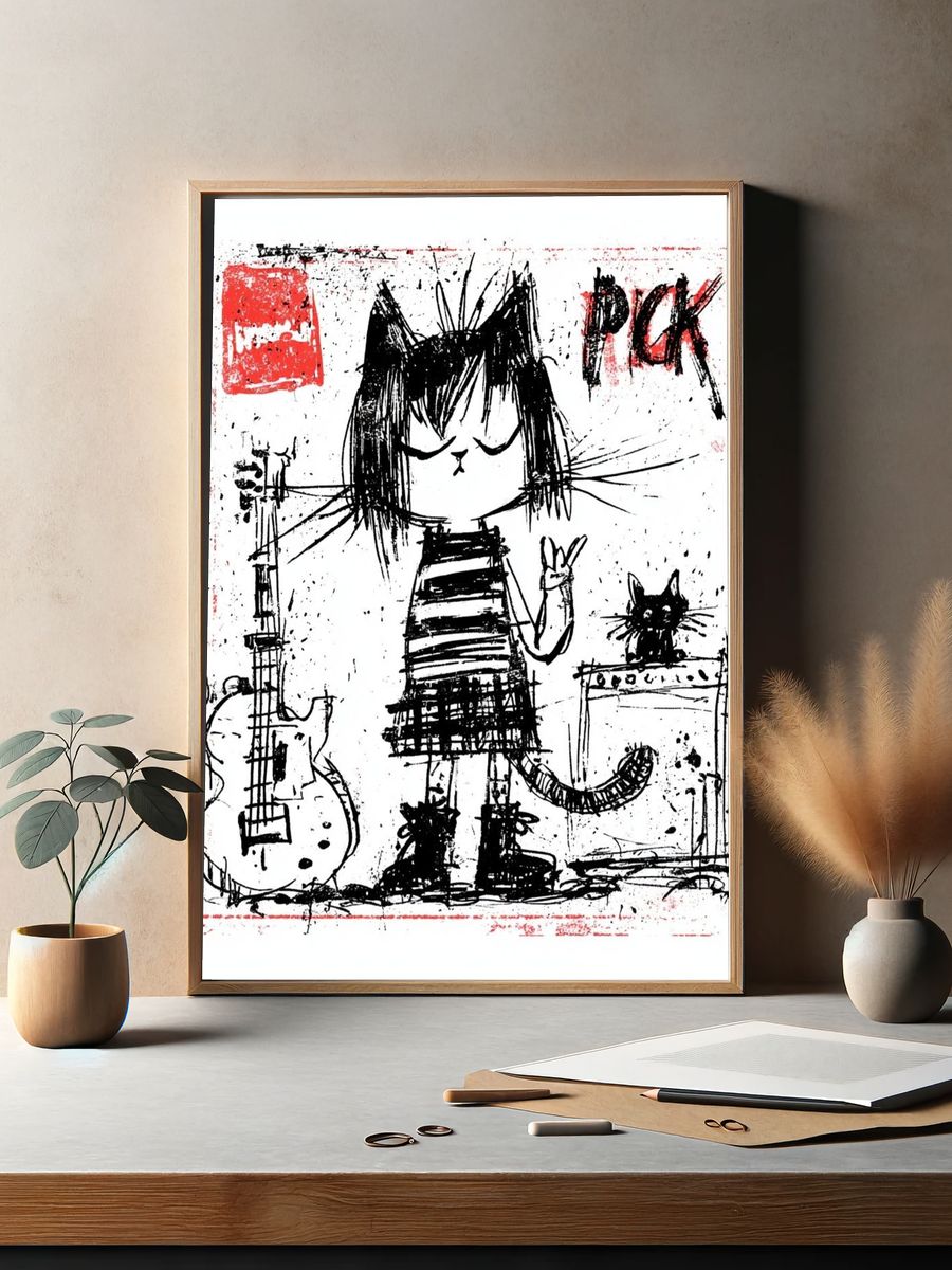 Cat Girl Punk Illustration Poster. — room view 2