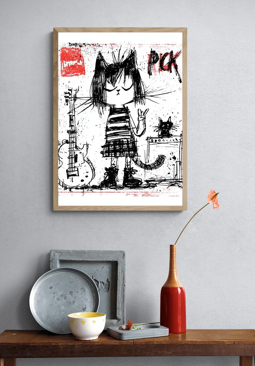 Cat Girl Punk Illustration Poster. — room view 3