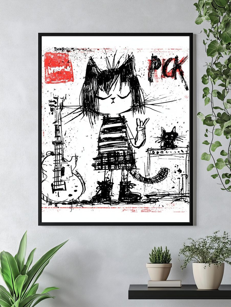 Cat Girl Punk Illustration Poster. — room view 4