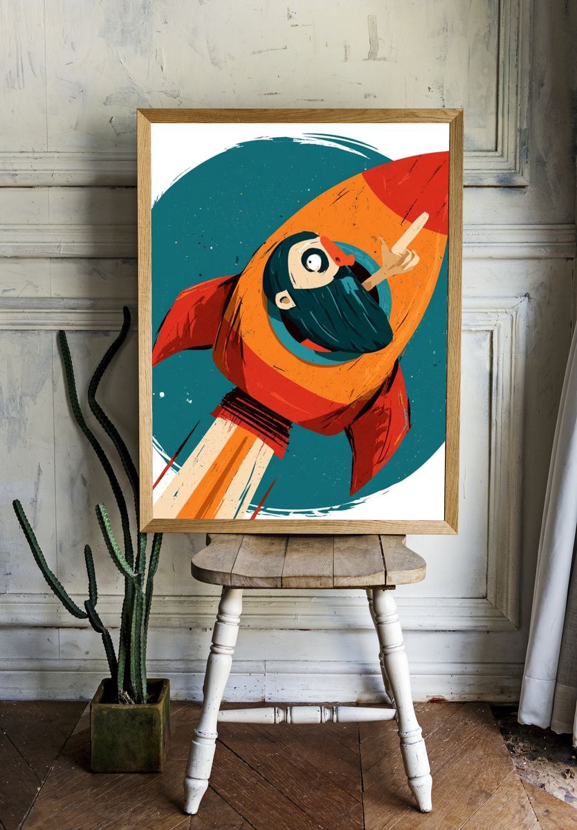 Rocket Beard Illustration Poster. — room view 1