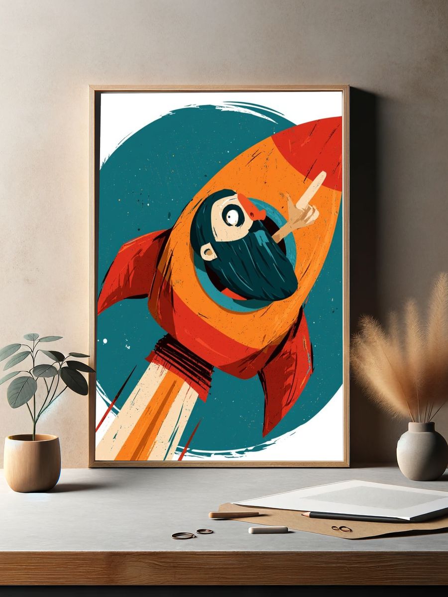 Rocket Beard Illustration Poster. — room view 2