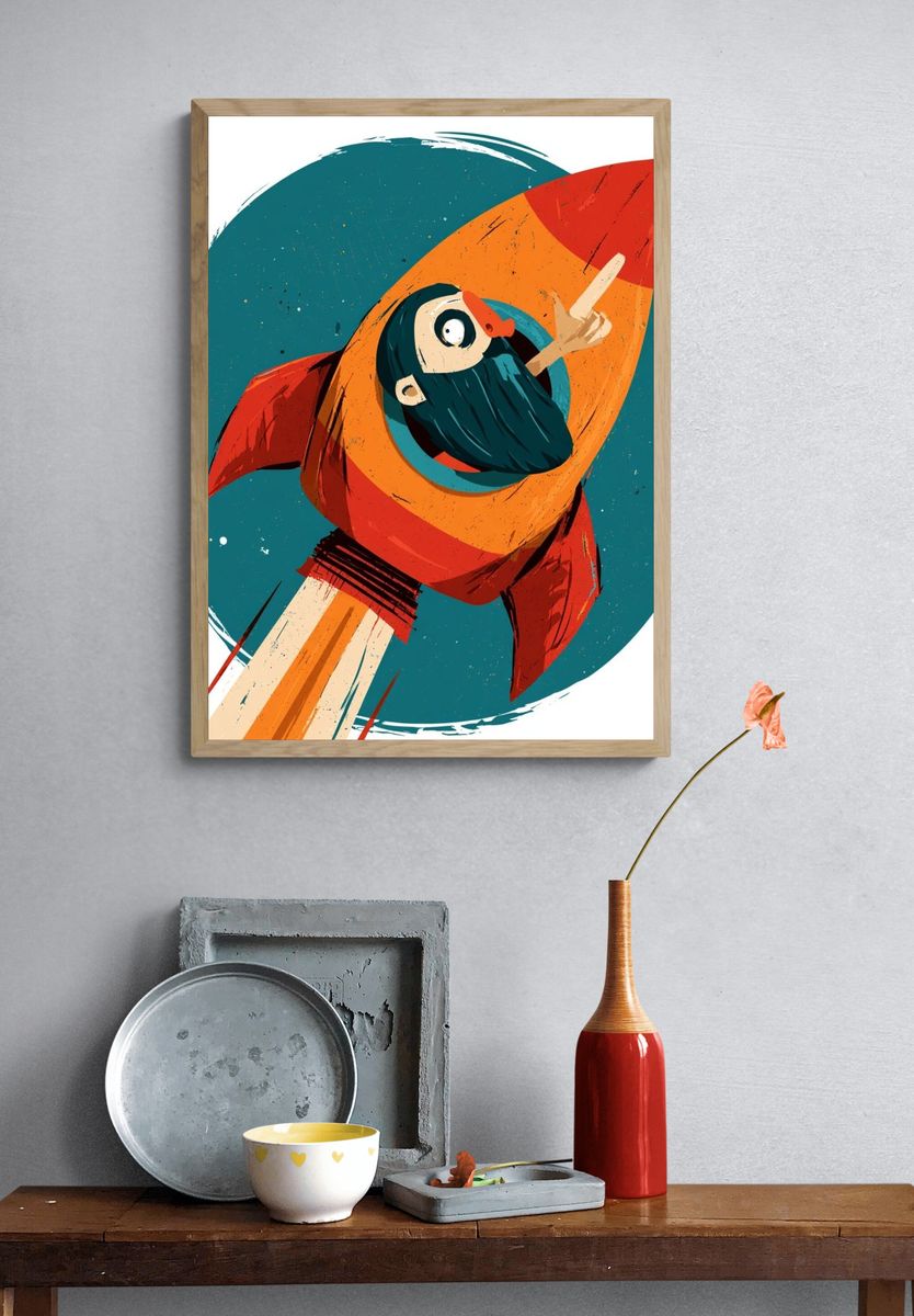 Rocket Beard Illustration Poster. — room view 3