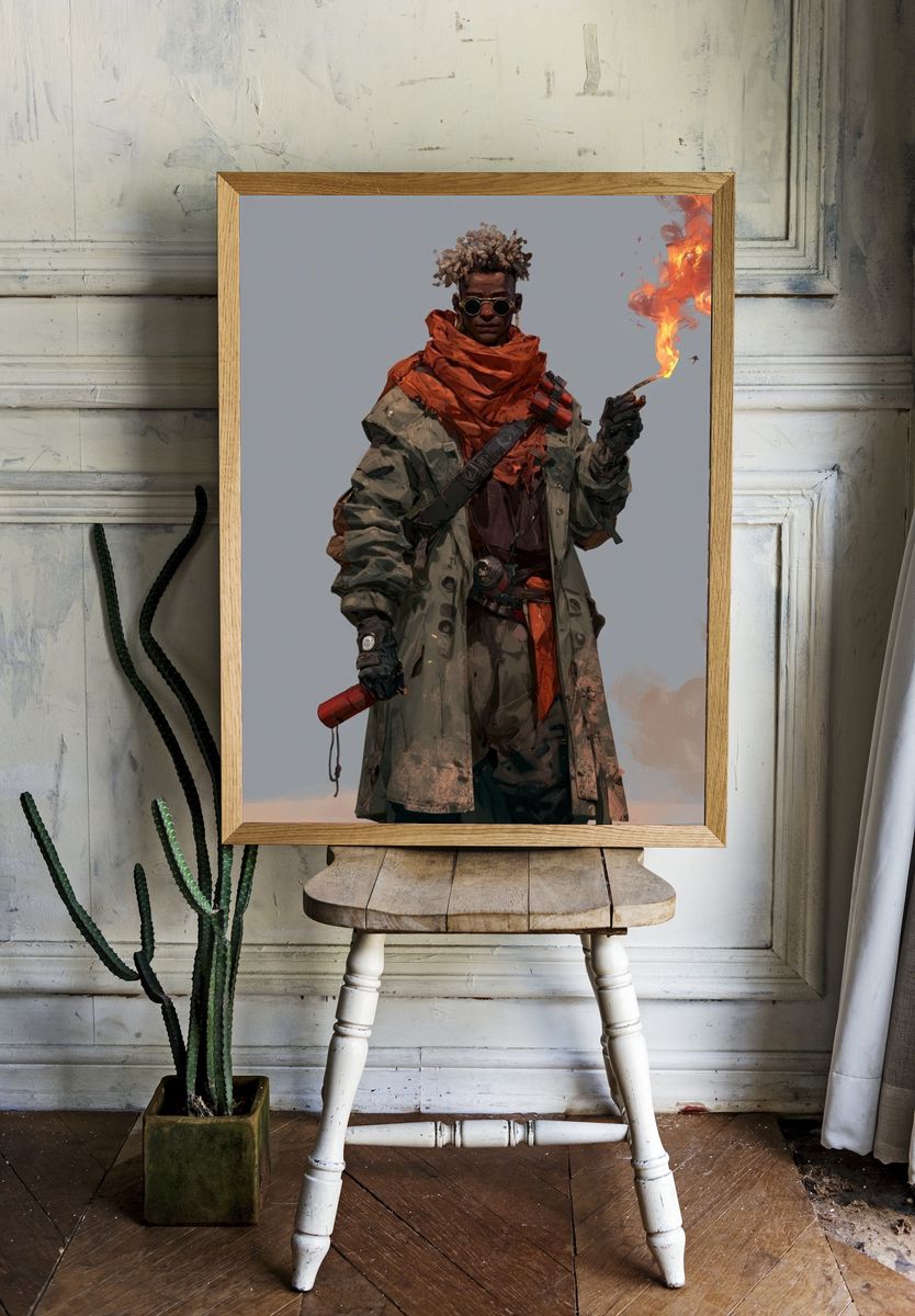 Flame-Wielding Explorer Illustration Poster. — room view 1