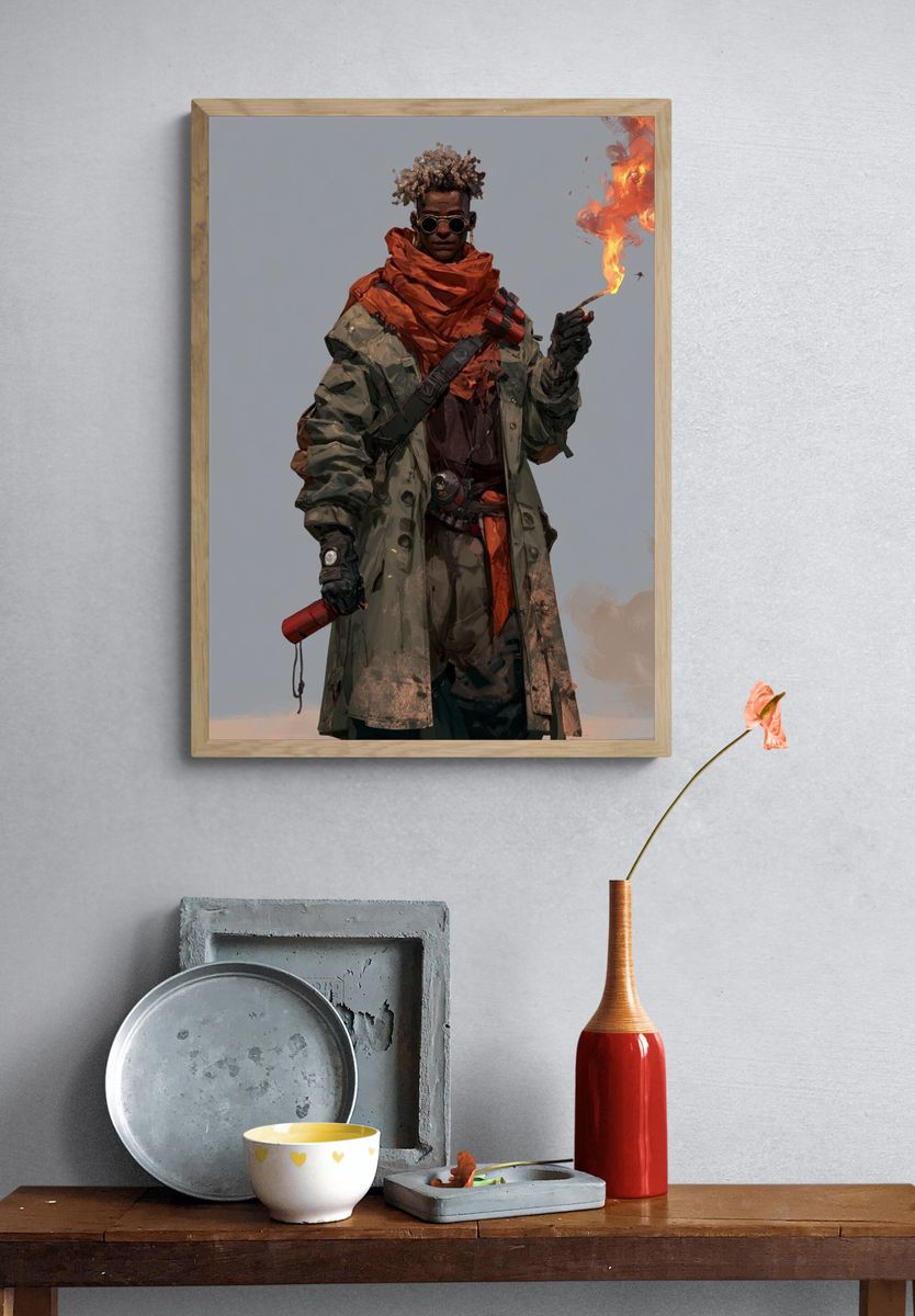 Flame-Wielding Explorer Illustration Poster. — room view 3