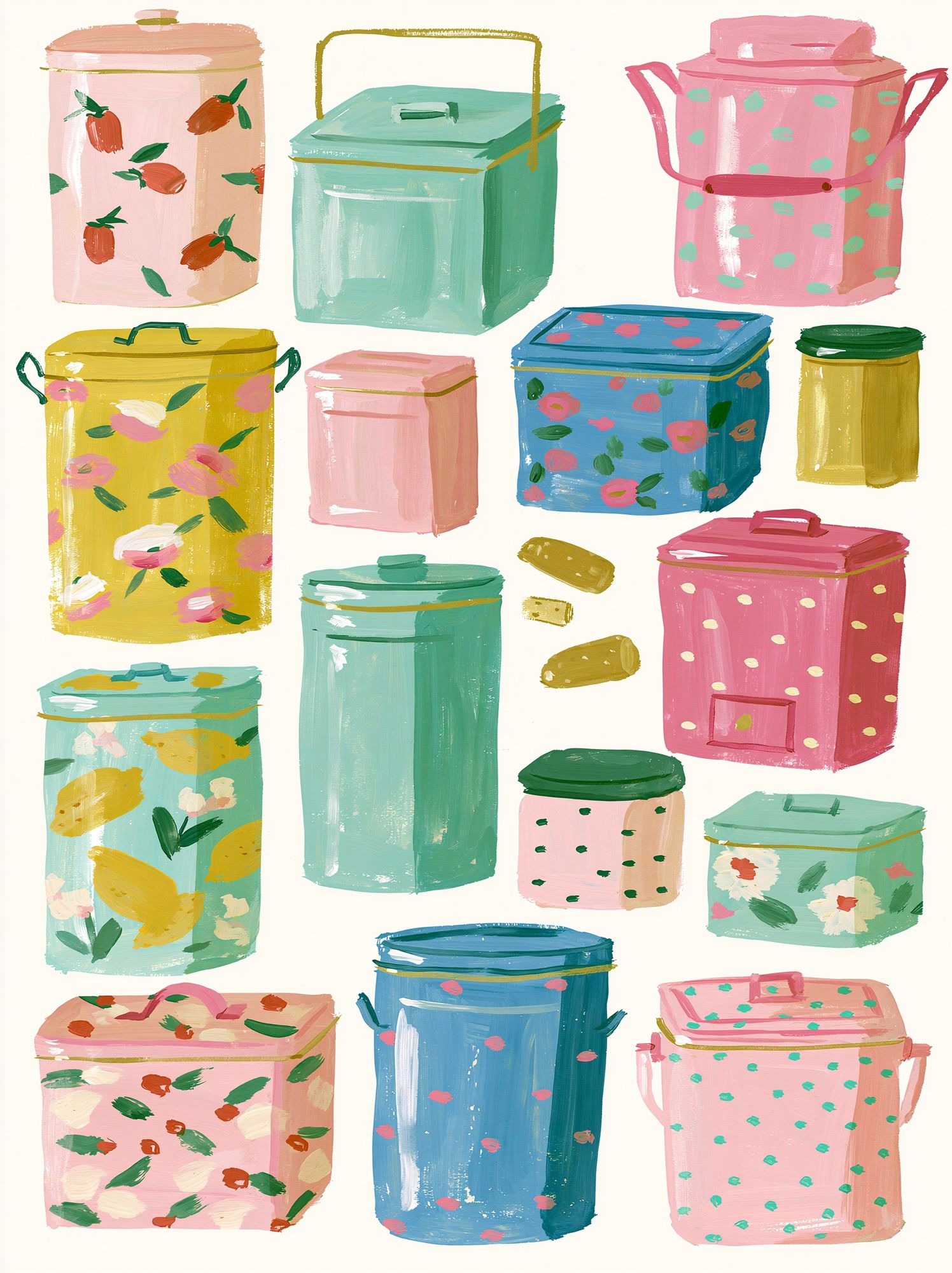 Pastel Storage Tins Illustration Poster. poster detail