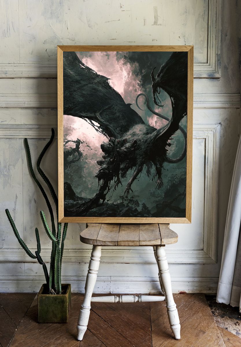 Dark Dragon Fantasy Print. room preview