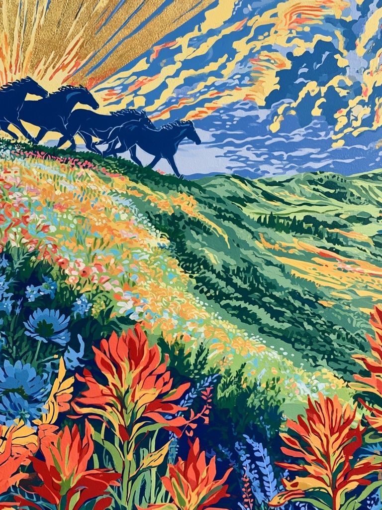 Wild Horses Meadow Illustration Poster. poster detail