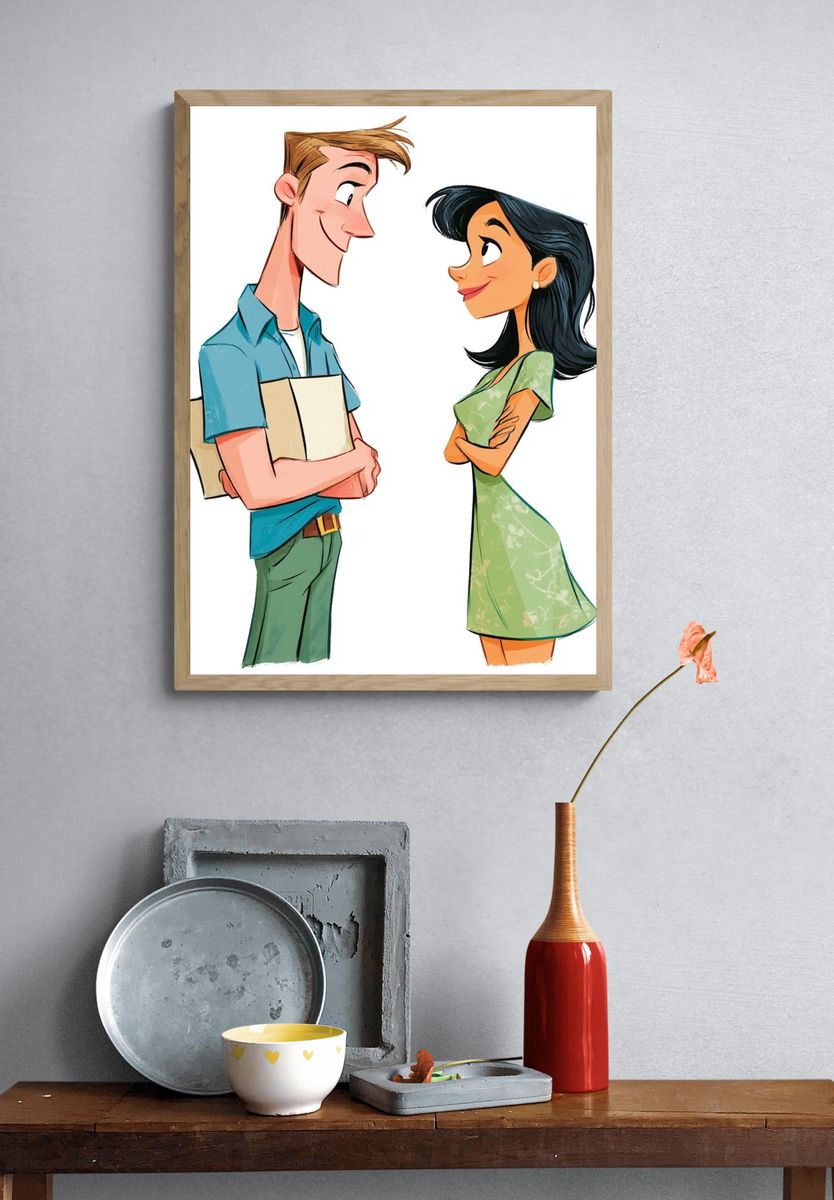 Romantic Couple Illustration Poster. — room view 3