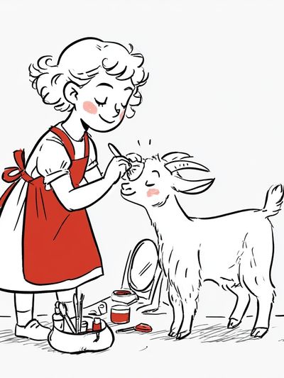 Girl Painting Goat Illustration Poster. poster