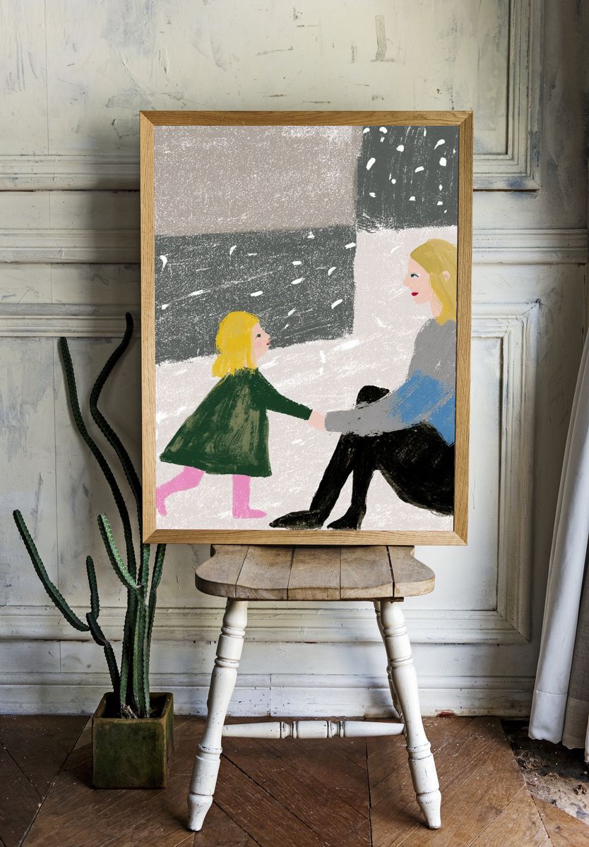 Mother and Child Winter Scene Print. — room view 1