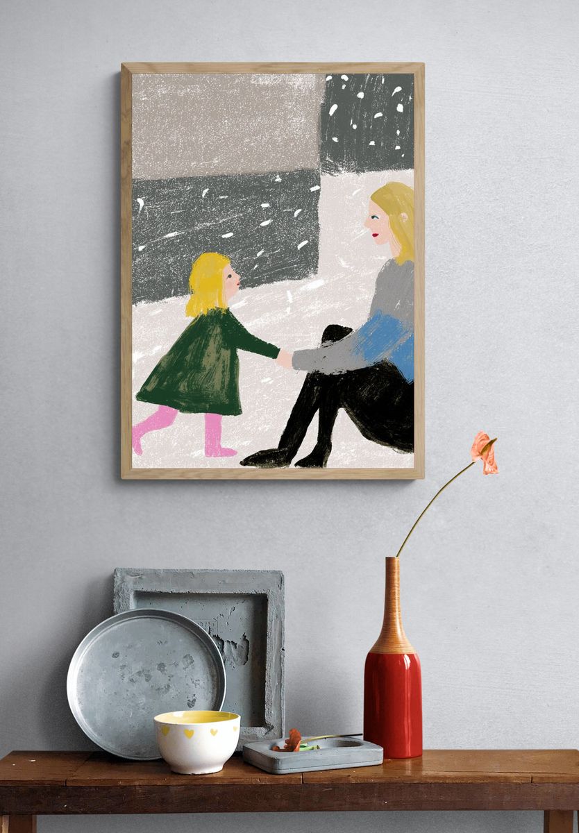 Mother and Child Winter Scene Print. — room view 3