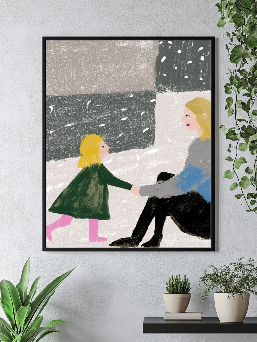 Mother and Child Winter Scene Print. — room view 4