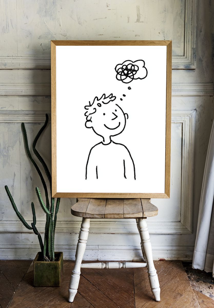 Thoughtful Child Line-Art Poster. — room view 1