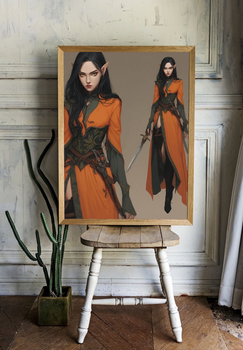 Elf Warrior Fantasy Illustration Poster room preview