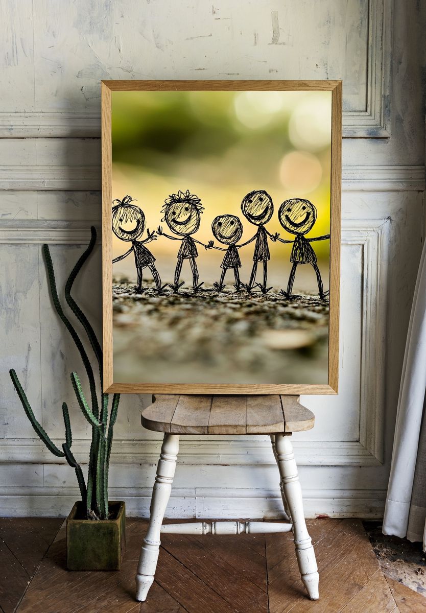 Happy Stick Figures Photography Poster. — room view 1