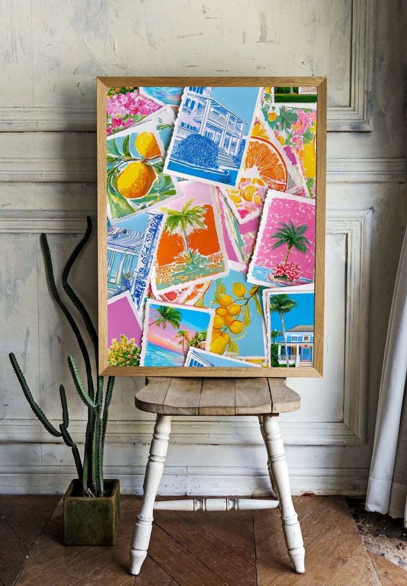Tropical Collage Illustration Poster. — room view 1