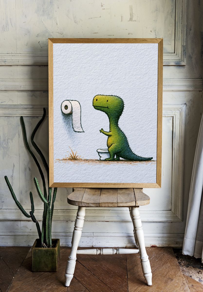 Dino Toilet Paper Illustration Poster. room preview