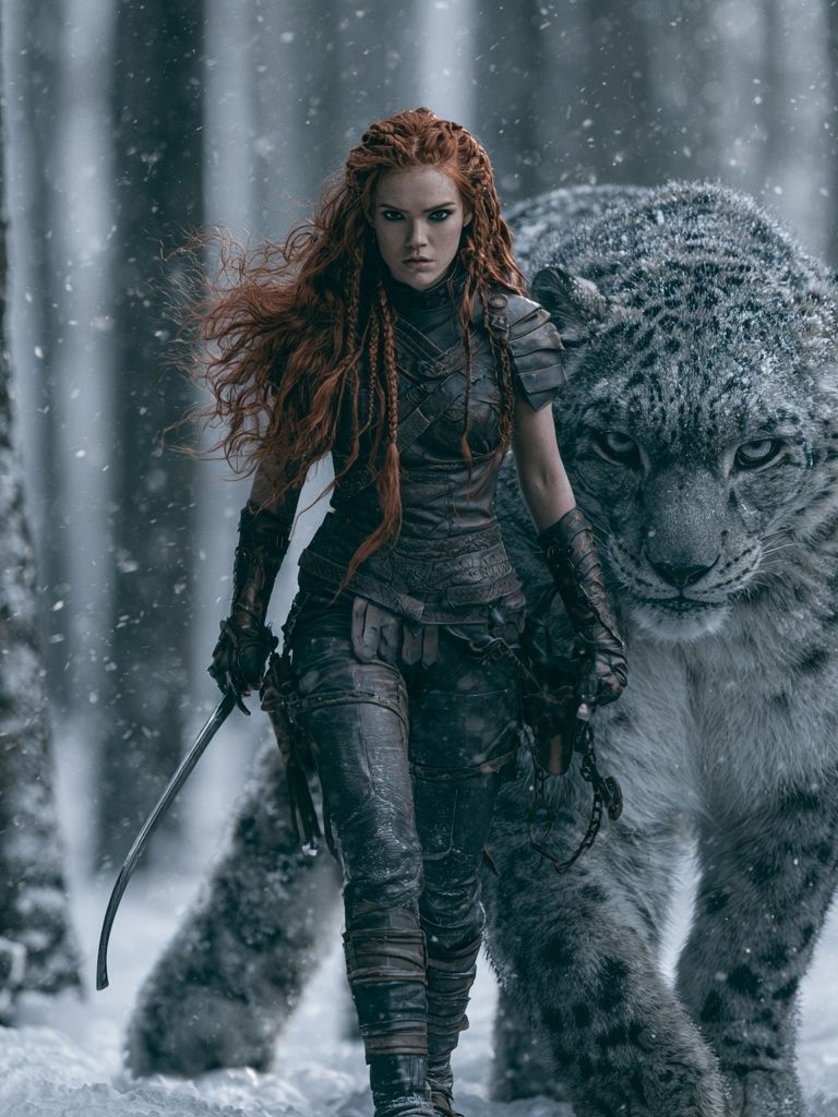 Snow Warrior and Snow Leopard Poster. poster detail