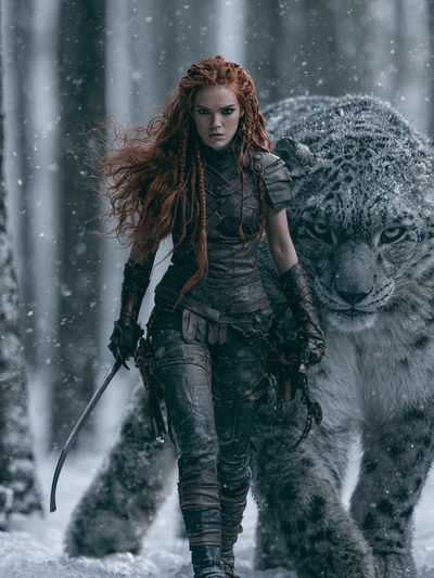 Snow Warrior and Snow Leopard Poster. poster print