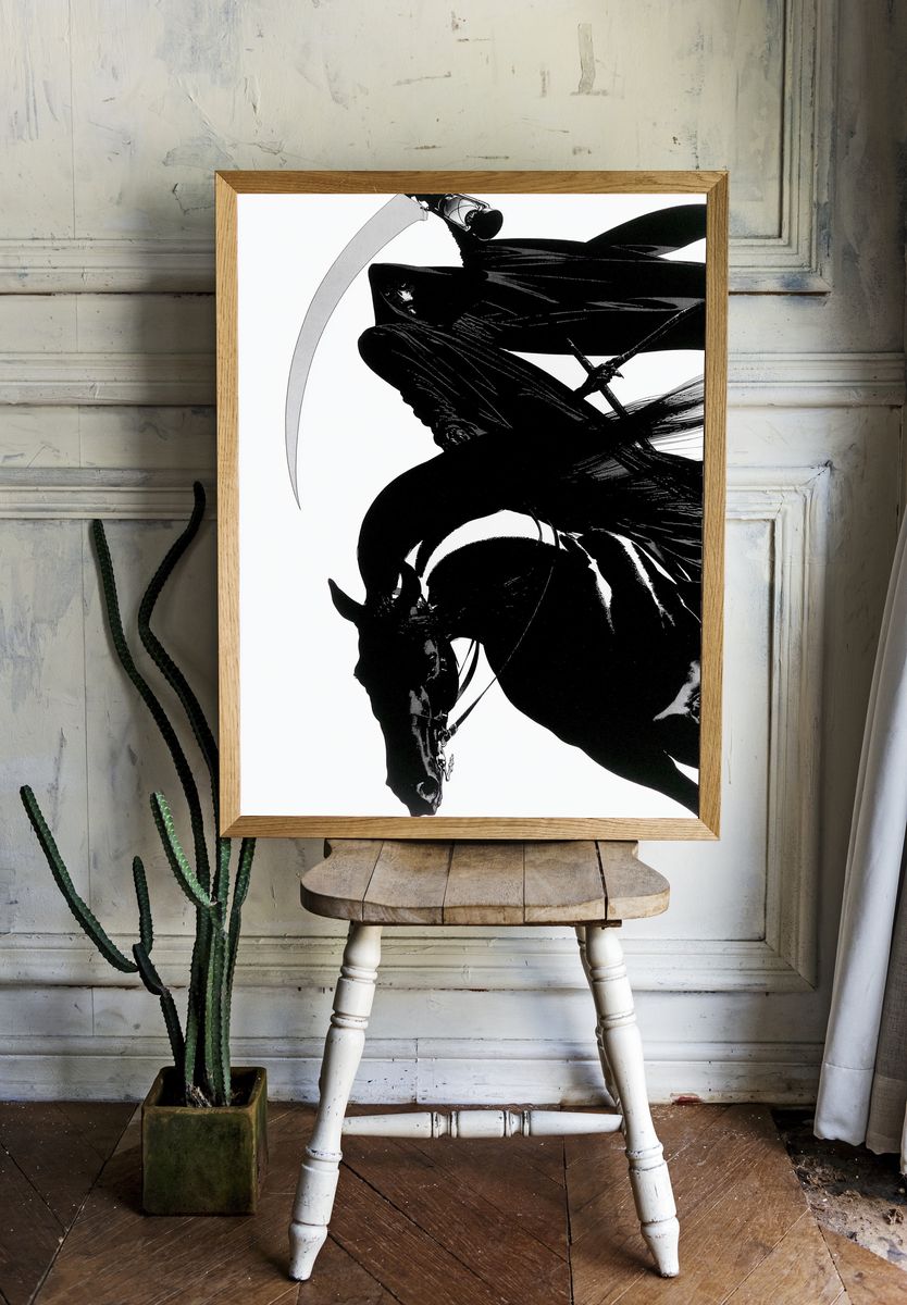 Black Horse Rider Illustration Poster. — room view 1