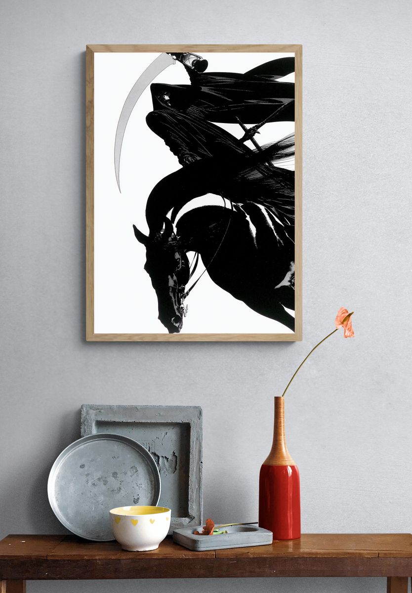 Black Horse Rider Illustration Poster. — room view 3