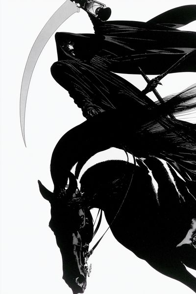 Black Horse Rider Illustration Poster. poster print