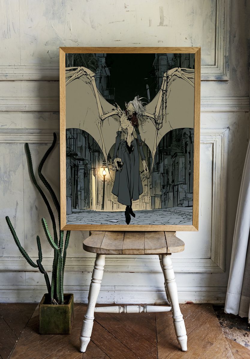 Winged Gothic Figure Illustration Poster. room preview
