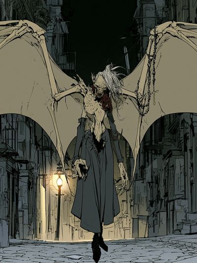Winged Gothic Figure Illustration Poster. poster print