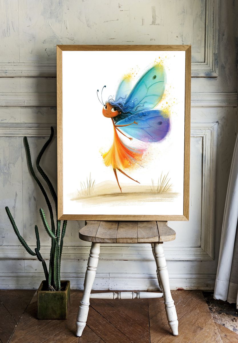 Whimsical Butterfly Girl Illustration Poster. room preview
